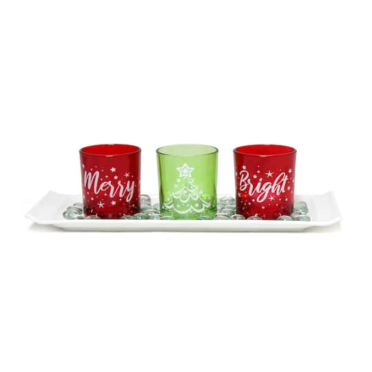 Elegant Designs&#x2122; Merry &#x26; Bright Christmas Candle Holder Set